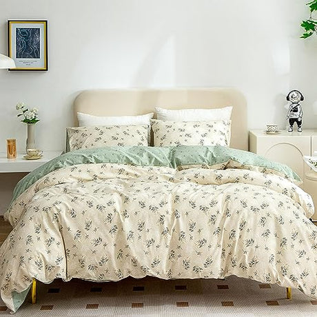 Jane yre Floral Duvet Cover Queen, Brushed Microfiber 3 Pieces Floral Bedding Set Queen, Garden Style Flower Pattern Flower Queen Duvet Cover, with Zipper Closure, Luxury Soft Breathable Comfy Jane yre