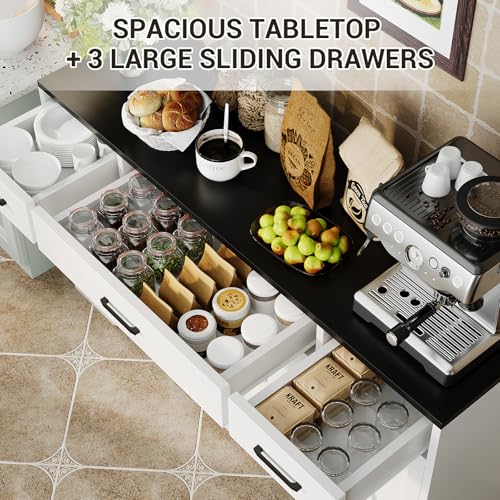 Garvee 55 in Large Buffet Sideboard Cabinet with Storage 4 Doors and 3 Drawers Kitchen Storage Cabinet Coffee Bar Buffet Table for Dining Room, Living Room, Adjustable Shelf Garvee