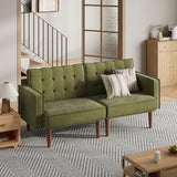 Furnify 71" Velvet Futon Sofa Bed, Versatile Loveseat Couch, Sleeper Sofa with Adjustable Backrest, Mid Century Modern Futon Couch for Small Space, Living Room, Office & Apartment, Velvet Fabric Green Furnify