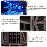 OKD Corner Bar Storage Cabinet, 72" Tall Farmhouse Wine Bar Cabinet w/Barn Door & Adjustable Shelf, Home Bar Cabinet w/LED Light & Glass Rack for Dining Room, Living Room, Kitchen, Dark Rustic Oak OKD