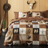Wake In Cloud - Western Comforter Set, Southwestern Aztec Country Horse Cowboy Rustic Ranch Pattern Printed, Soft Lightweight Bedding, 3 Pieces, Tan Brown, Full Size Wake In Cloud