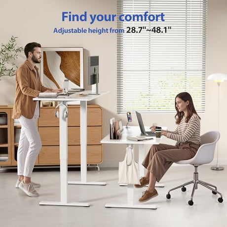 YESHOMY Height Adjustable Electric Standing Desk, 46 x 24 Inches Memory Home Office Sit Stand up Desk with Phone Holder and USB Charging Port, White YESHOMY