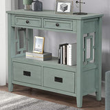 Knocbel Farmhouse Entry Console Table with 2 Storage Drawers 2 Cabinets and Open Shelf, Entryway Hallway Living Room Kitchen Sofa Table, 36.02" W x 12.99" D x 31.5" H, Retro Blue Knocbel