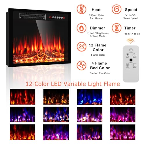 PRETZI 43" Electric Fireplace with Mantel, Wooden Black Electric Fireplace Surround with Mantel, Freestanding Faux 23" Fireplace Insert for Living Room with Remote Control, Adjustment 3D Led Flame PRETZI