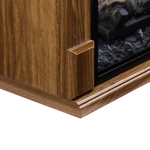 TEVUTEVU 28 inch TV Stand with Electric Fireplace, 1500W Heater & Remote Control, Mobile Entertainment Center with Wheels, 4 Adjustable Flame Settings,Timing Funcion, for Living Room,Dark Oak TEVUTEVU