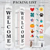 Lotkey Seasonal Welcome Sign for Front Door, 47 x 7.9 Inch Welcome Sign with 12 Wooden Icons (6 Double-sided Disks) Porch Decor for Summer Fall Thanksgiving Christmas Party Outdoor Sign (White) LOTKEY