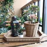Hrastany Wood Rustic Serving Tray with Beads, Farmhouse Brown Decorative Tray for Table Centerpiece, Christmas Wedding Halloween Home Decor Hrastany