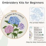 Nuberlic Hydrangea Embroidery Kits for Beginner Adults Cross Stitch Kit with Stamped Pattern Include Cloth Hoops Threads Needles