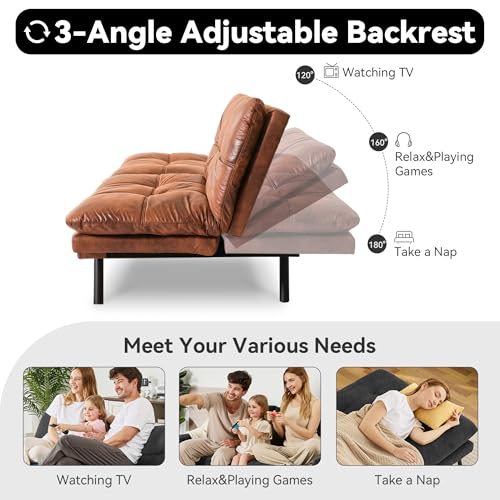 Vyfipt 71" Convertible Futon Sofa Bed,3-in-1 Faux Leather Fabric Futon Couch with Memory Foam, Modern Foldable Sleeper Loveseat for Small Spaces, Living Room,Office & Apartment,Brown Vyfipt