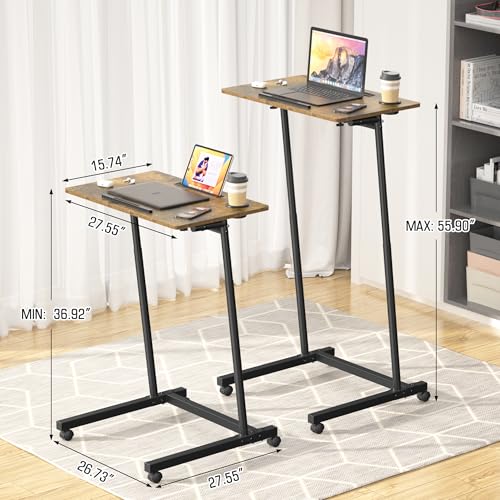 Eocnrhe Treadmill Desk, Mobile Small Standing Desk with Wheels for Walking Pad, Portable Table for Laptop, Rolling Table Adjustable Height, Bedside Table Eocnrhe