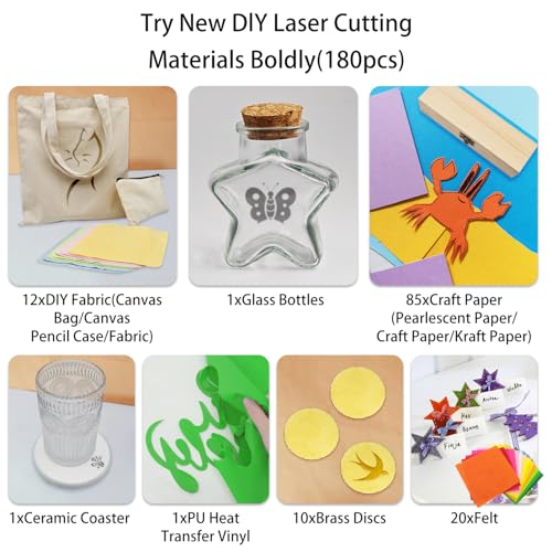 366PCS Engraving Material Box: DIY Materials to All Laser Engravers with Instructions - 43 Kinds of Laser Engraving Supplies Including Fabric, Metal, Wood, Acrylic, Rubber, PU Leather Lamnhin