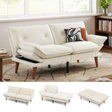 LINSY HOME Futon Sofa Bed, 70" Chenille Futon Couch with Adjustable Backrest Armrest, 3 in 1 Convertible Comfy Loveseat Sleeper Sofa Bed for Small Spaces Dorm Room Apartment Home Office, Beige White LINSY HOME
