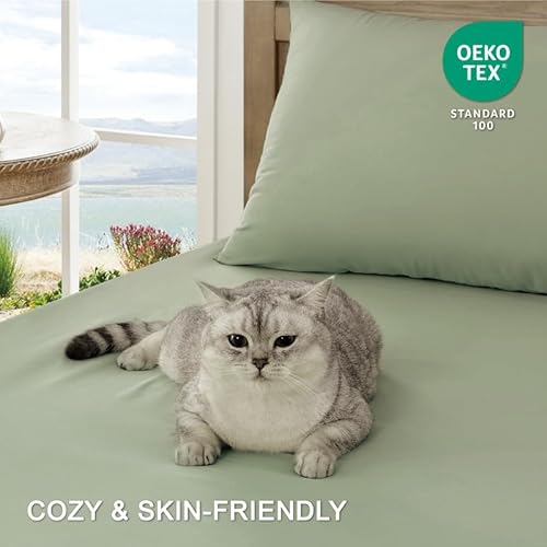 FreshCulture Full Sheet Set - Ultra Soft Sheets Full Size Bed - Brushed Microfiber - Deep Pockets - Easy Care - Cooling & Breathable - 4 Pieces Hotel Luxury Full Size Bed Sheets (Sage Green) FreshCulture