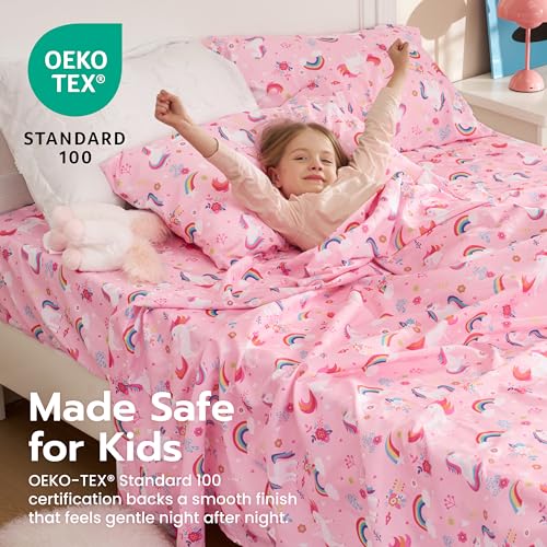 Joiedomi Kids Full Sheet Set Unicorn - 4 Piece Soft Microfiber Bed Sheets - Deep Pocket Wrinkle Free, Cozy Toddler Bedding Set, Fade Resistant Breathable for Boys Girls Teens Joiedomi