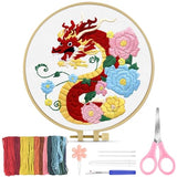 TINDTOP Embroidery Kit for Beginners Adult, Dragon Embroidery Kit for Beginners Include Embroidery Cloth Hoops Threads for Craft Lover Hand Stitch with Embroidery Skill Techniques