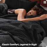 Bedsure Cotton Duvet Cover Set - 100% Cotton Waffle Weave Black Duvet Cover Oversized King Size, GentleSoft™ and Breathable Bedding Set for All Season, 3 Pieces, 120"x98" Bedsure