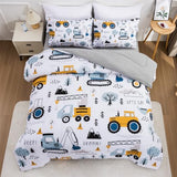 NTBED 5 Pieces Construction Truck Twin Comforter Set for Boys Kids Forest Vehicles Excavator Lightweight Microfiber Bedding Sets NTBED