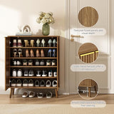 Sscaktu Fluted Shoe Cabinet with Doors, 5-Tier Shoe Storage Cabinet with Adjustable Shelves, Wooden Freestanding Shoe Organizer Shoe Cabinet for Entryway,Hallway,Living Room, Natural Oak Sscaktu