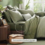 Monbix King Size Comforter Set, Sage Green King Size Bed Set Reversible 7 Pieces, Cationic Dyeing Bed in a Bag with Comforter, Sheets, Pillowcases & Shams Monbix