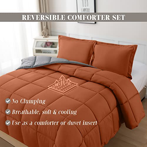 Elegant Comfort 3-Piece Reversible Comforter Set, All Season Cozy, Soft Down Alternative, Quilted - Box Stitched - Duvet Insert with 4 Corner Tabs, Comforter with Shams, Twin, Coral/Gray Elegant Comfort
