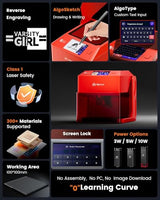 AlgoLaser 5W Laser Engraver Machine: Portable & Smart with 3.5" Touch Screen, Hand Drawing/Wireless/SD Card/Offline Engraving, AlgoOS Self Developed System for Wood, Acrylic, Leather AlgoLaser