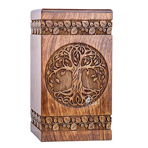 INTAJ Handmade Rosewood Urn for Human Ashes - Adult Tree of Life Wooden Urns Hand-Crafted - Celtic Funeral Cremation Urn for Dogs Engraved (Rosewood, INTAJ