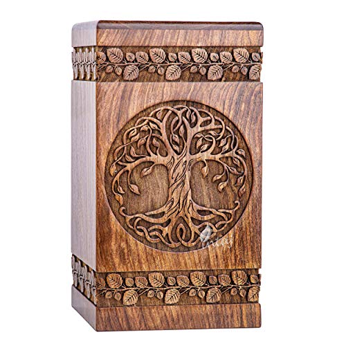 INTAJ Handmade Rosewood Urn for Human Ashes - Adult Tree of Life Wooden Urns Hand-Crafted - Celtic Funeral Cremation Urn for Dogs Engraved (Rosewood, - WoodArtSupply