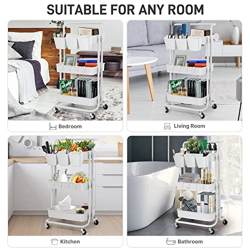 LEZIOA 5 Pack Hanging Cup Holders, Multipurpose Rolling Cart Accessories Utility Cart Accessories For Art & Craft Supplies, Space Saving Hanging Storage Basket Pencil Holder Makeup Organizers (White) LEZIOA