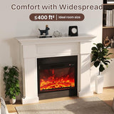 55" Electric Fireplace with Mantel | 1400W Faux Fireplace | Highly Realistic 3D Flame | 50-90℉ Adjustable Temp | Button & Remote Control | White Fireplace Mantel Surround | 55" W×13.5" D×44" H FODINGHILL