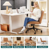 OLIXIS Criss Cross Chair with Wheels Wide Cross Legged Office Desk Vanity Chair Comfy Fabric Armless Adjustable Swivel for Home Computer Task PU Brown OLIXIS