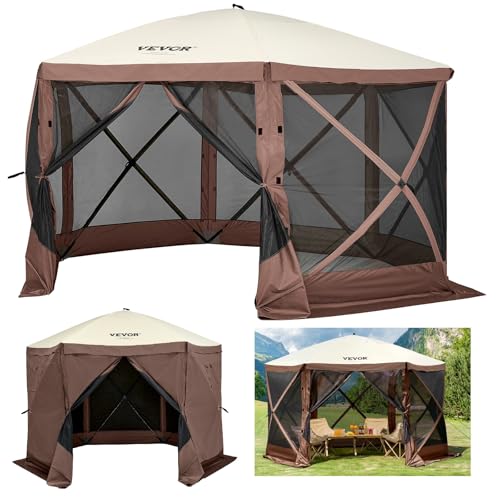 VEVOR Pop Up Gazebo Screen Tent, Pop-Up Instant Gazebo Tents with Mosquito Netting Outdoor Canopy, 6 Sided Sun Shelter 10x10ft with 6 Removable Wind Cloths & 2 Mesh Windows, Pavilion Tent for Patio VEVOR