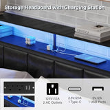 Full Size Bed Frame with Charging Station and LED Lights, Black Upholstered Headboard with 2-Tier Storage Shelves, Metal Bed Frame with Headboard, No Box Spring Needed, Easy Assembly,Black CollaredEagle