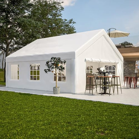 KEIKI 20x20ft Party Tent Heavy Duty, Outdoor Canopy Tent Carport Wedding Event Shelter BBQ Wedding Tents for Parties with Storage Bags & Removable Sidewall for Parties Carport Camping Garden Patio KEIKI