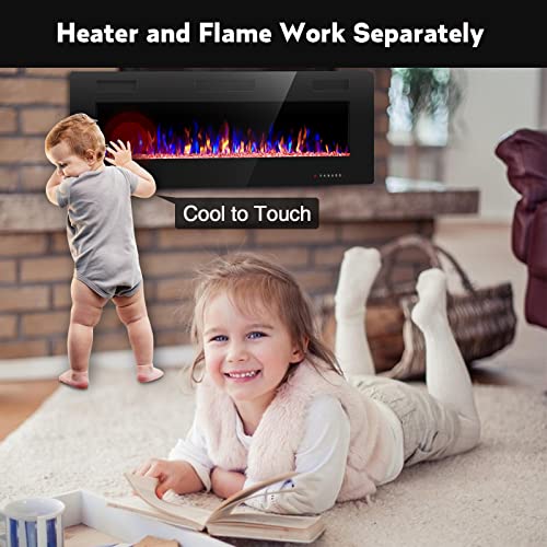 R.W.FLAME 42IN Recessed and Wall Mounted, The Thinnest Fireplace, Low Noise, Fit for 2 x 6 and 2 x 4 Stud, Remote Control with Timer, Touch Screen, Adjustable Flame Color and Speed R.W.FLAME