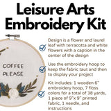 Leisure Arts Embroidery Kit 6" Coffee Please - cross stitch kits for beginners - embroidery kit for beginners - embroidery kits for adults - embroidery kits for adults