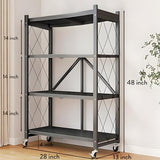 Kitchen Garage Metal Shelves, Storage Shelves Organizer, Foldable Metal Shelving, Closet Shelving Unit, 28" W x 14" D x 50" H Bakers Rack Microwave Stand, Plant Stand with Wheels (4-Tier Shelf) GOARLPEY