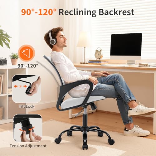 BestOffice Office Chair Ergonomic Desk Chair Mesh Computer Chair Lumbar Support Modern Executive Adjustable Stool Rolling Swivel Chair for Back Pain,White BestOffice