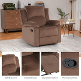 EBELLO Classic Manual Recliner Chair, Soft Microfiber Recliner Sofa with Overstuffed Arms and Back Single Reclining Couch for Living Room, Bedroom, Brown