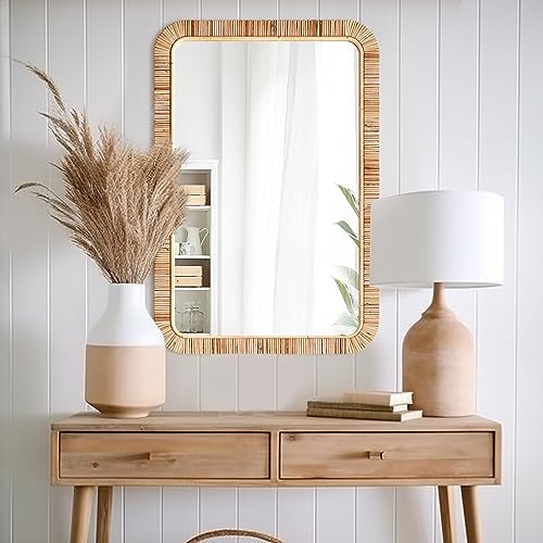 Barnyard Designs Rattan Bathroom Mirror – Rustic Farmhouse Style Handmade Wicker Rattan Frame - Boho Mirror for Nursery Wall Décor (24" x 36", Rectangular) Barnyard Designs