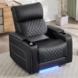 ANJ Power Recliner Chair with Adjustable Headrest, LED Lights & Detachable Tray Table, Faux Leather Electric Home Theater Seating with Cup Holders, USB,Hidden Arm Storage,GRS Certified,Black