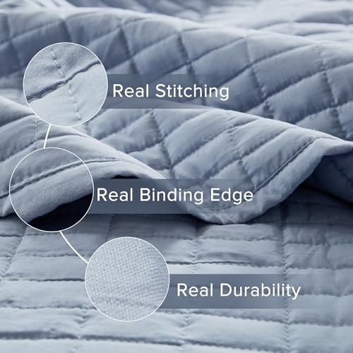 Comfort Spaces Kienna Quilt Set- Double Sided Stitching Design Summer Blanket, Lightweight, Soft, All Season Bedding Layer, Matching Sham, Blue, Coverlet Twin/Twin XL(66"x90") 2 Piece Comfort Spaces