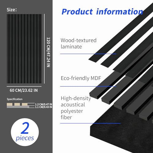 Luxdecor Two Acoustic Wood Wall Slat Panels with Veneer-Decorative Soundproof Wall Panels | Real Natural Oak Wood | 47.24” x 23.62” Each | Soundproof Panels | Wood Finish Wall Panels 0.82" Depth Luxdecor