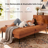 COMHOMA Convertible Sofa Bed,68″Fabric Couch with Adjustable Backrest,Loveseat Recliner Sleeper Living Room Furniture futon Set,Orange COMHOMA
