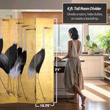 Red Lantern 6 ft. Tall Double Sided Cranes Room Divider 3 Panel Freestanding Folding Privacy Screen, Partition, and Separator for Modern and Contemporary Bedroom, Home Office, Studio, Dorm, Apartment Red Lantern