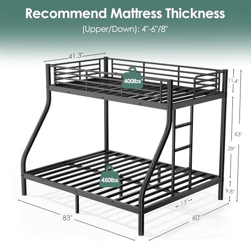 Cyranture Twin XL Over Queen Bunk Bed Size, Heavy Duty Bunk Beds with Bottom Space & Guardrail Metal Bunk Bed Frame for Adults Dorm Bedroom Guest Room, No Box Spring Needed（Upgrate Black） Cyranture