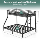 Cyranture Twin XL Over Queen Bunk Bed Size, Heavy Duty Bunk Beds with Bottom Space & Guardrail Metal Bunk Bed Frame for Adults Dorm Bedroom Guest Room, No Box Spring Needed（Upgrate Black） Cyranture