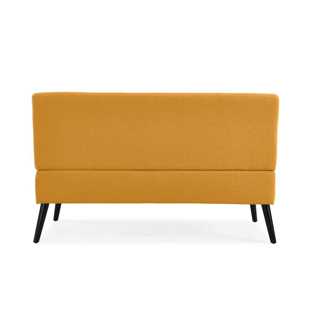 Handy Living Armless Loveseat in Mustard Yellow Linen with Espresso Legs Handy Living