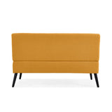 Handy Living Armless Loveseat in Mustard Yellow Linen with Espresso Legs Handy Living