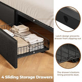 Rolanstar Full Bed Frame with Storage Headboard & 4 Drawers, Metal Platform Bed with Charging Station, LED Single Bed with Side Shelf, No Box Spring Needed, Easy Assembly, Black Rolanstar