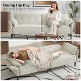 COPIAE 89” Futon Sofa Bed, Comfy Futon Couch Bed with 2 Square Pillows,Convertible Sleeper Sofa with Adjustable Backrest& Armrests, Modern Loveseat Sleeper for Living Room,Velvet Fabric White COPIAE